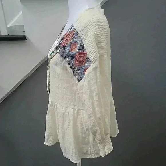 Umgee Embroidered Boho Peplum Cottage core Prairie Gauzy Women's Size Medium - Picture 3 of 6